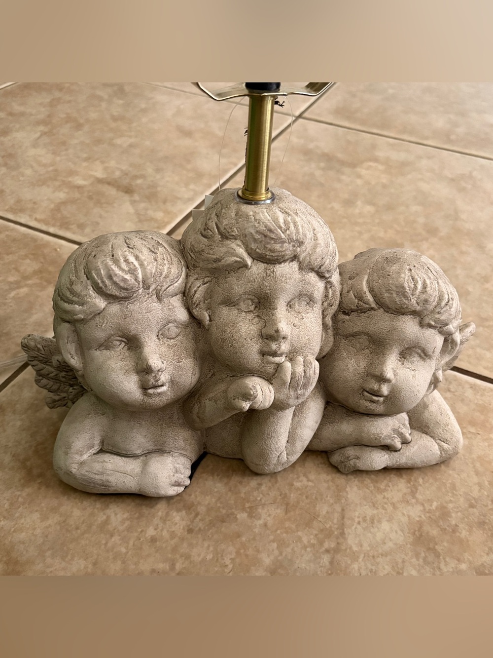 Karma Home Grey Three Cherub Lamp Base Cement Angels Bust Figures Baroque Decor